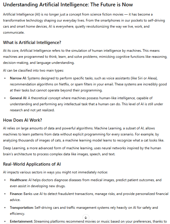 Standard ChatGPT Output